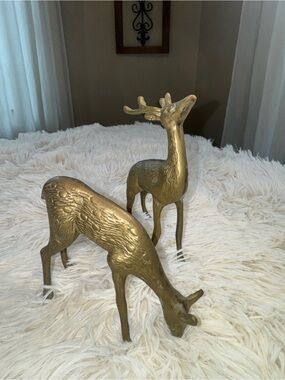 Brass Deer Figurine Set Decor